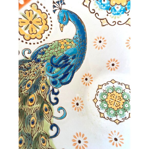 Dutch Wax Peacocks Bowl Handpainted by Coastline Imports 10 Inches - Picture 6 of 12